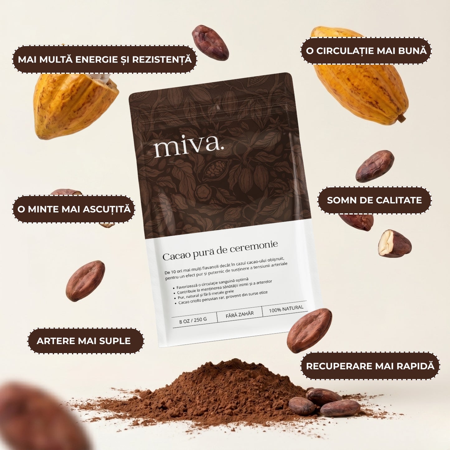 Cacao pură de ceremonie - 600mg de flavanol