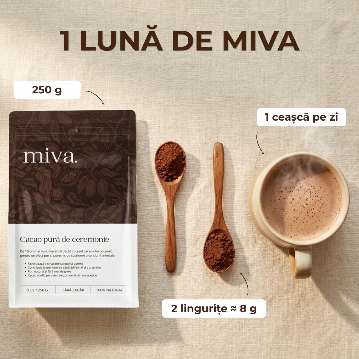 Cacao pură de ceremonie - 600mg de flavanol